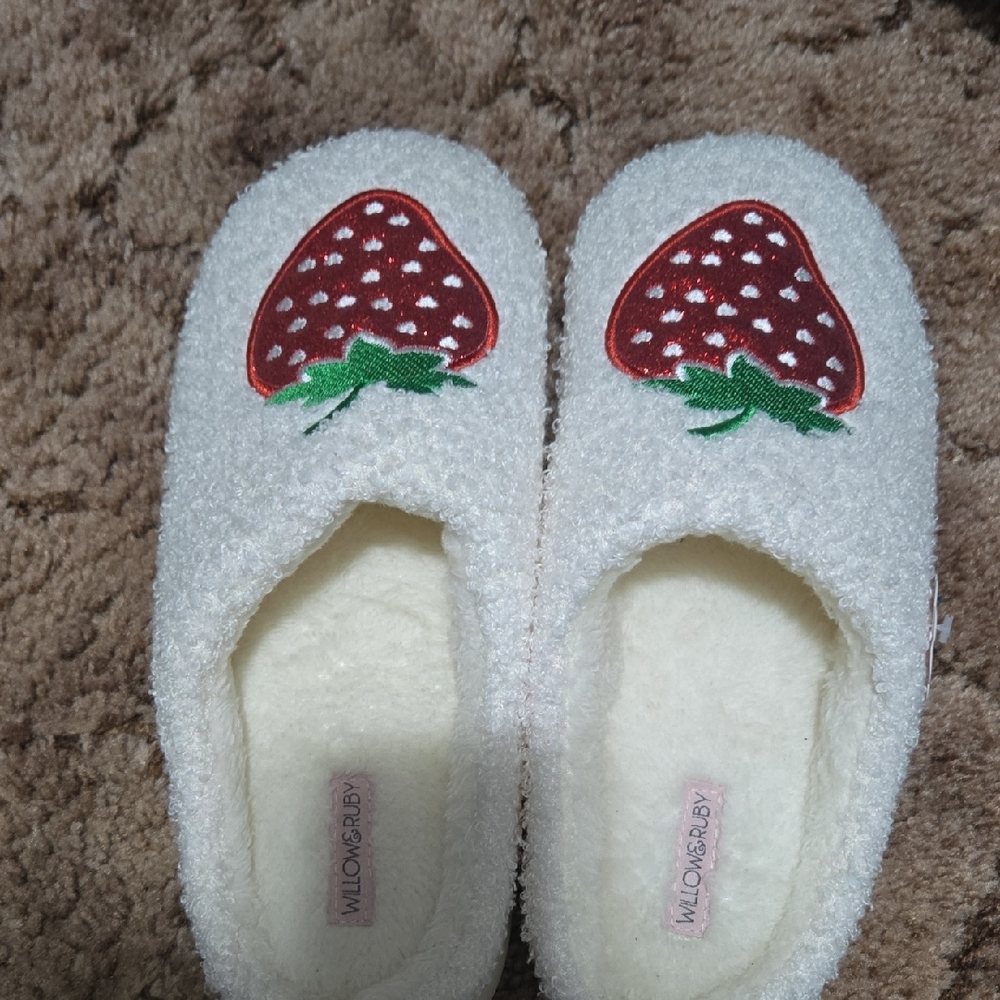 Strawberry Embroidered Slippers